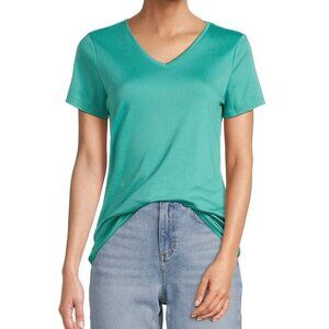 L.L. Bean Glacier Teal Pima Cotton V-Neck Short Sleeve Tee Shirt | XL